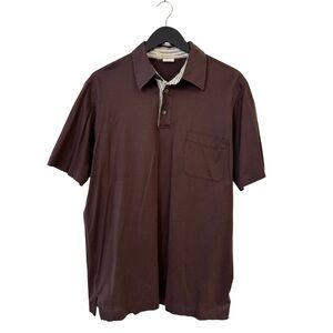 Brioni XL Chocolate Brown Classic Polo Shirt Cotton Lightweight Pocket Italy